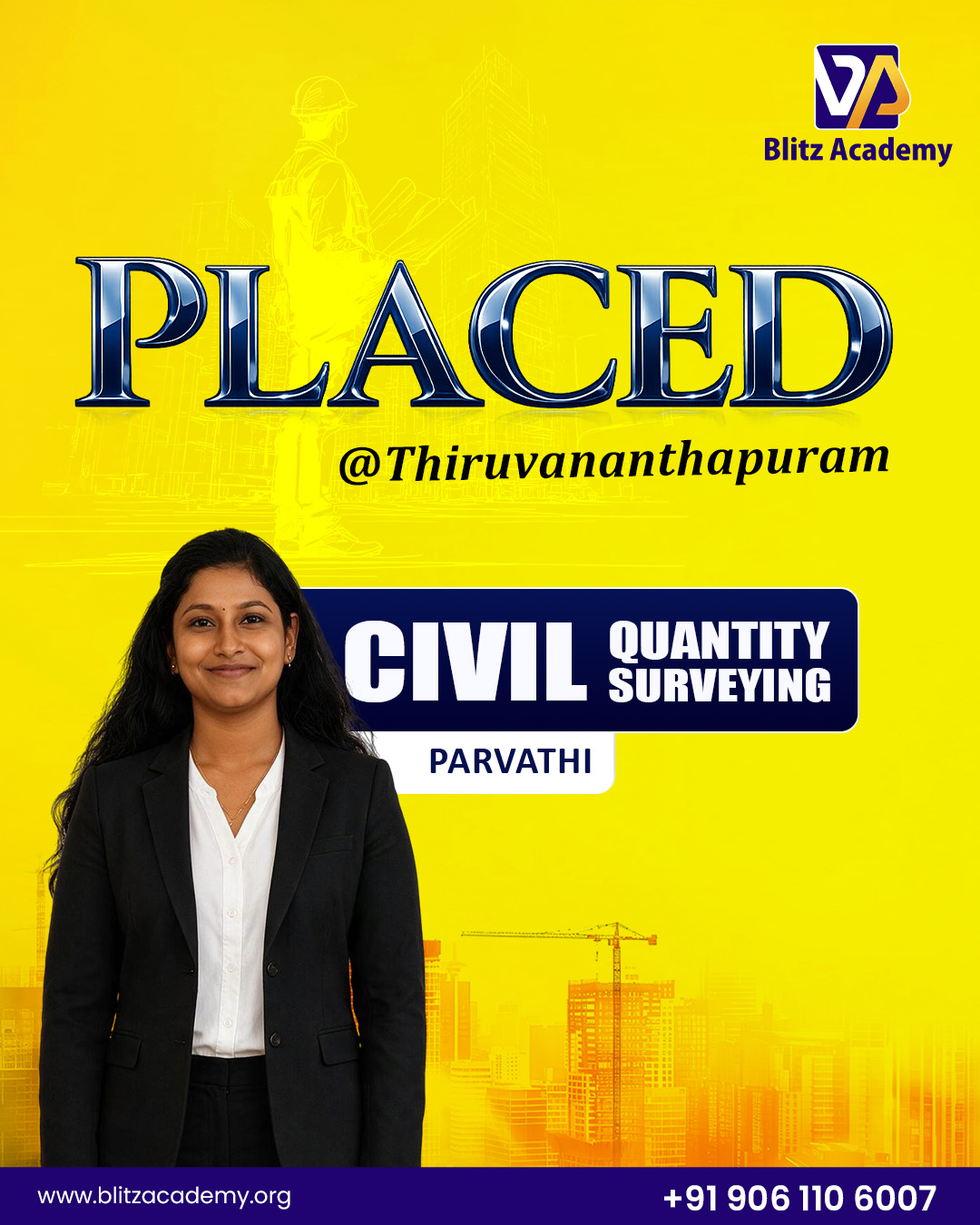 Parvathi, placed as Civil QS (Thiruvananthapuram)